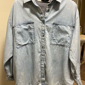 Aerie Anytime favorite shirtLight Blue Denim Button-Up Shirt oversized & comfy